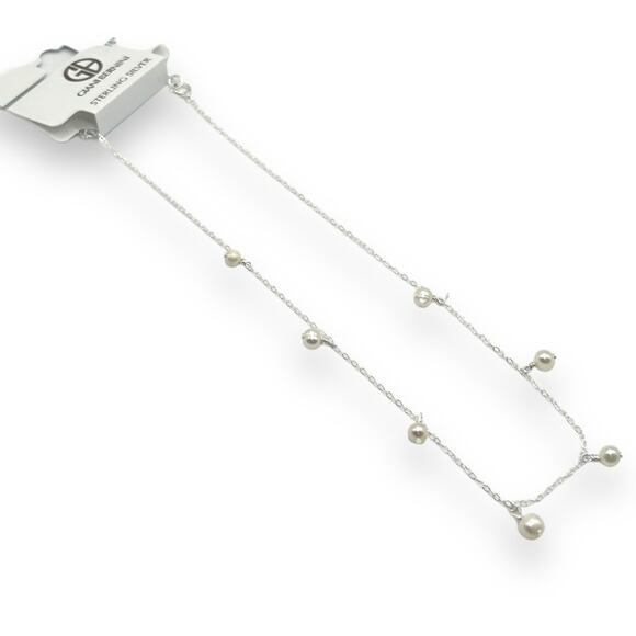 NWT Macy's Cultured Freshwater White Pearl Dangle Necklace Sterling silver NEW - Picture 1 of 10